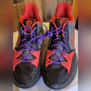Kyrie 4 low Bred Black and University Red With Purple Laces Men's size 12